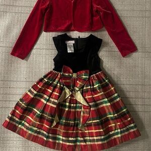 Toddler girl Plaid Dress with Red Shrug